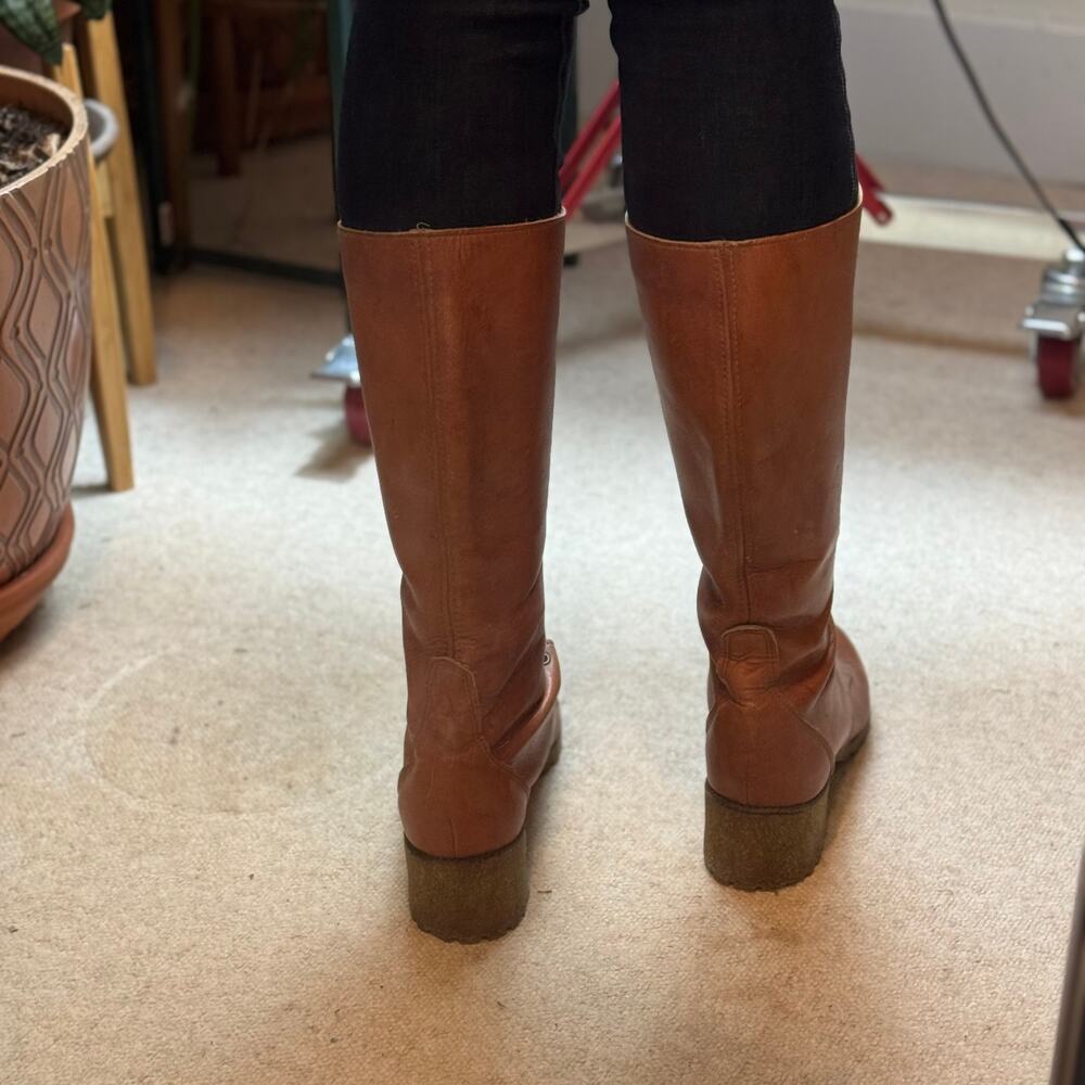 Vtg FRYE 60s 70s Women's 10 B Boots Brown Leather Lace Up Campus Stacked Heel - Picture 15 of 16